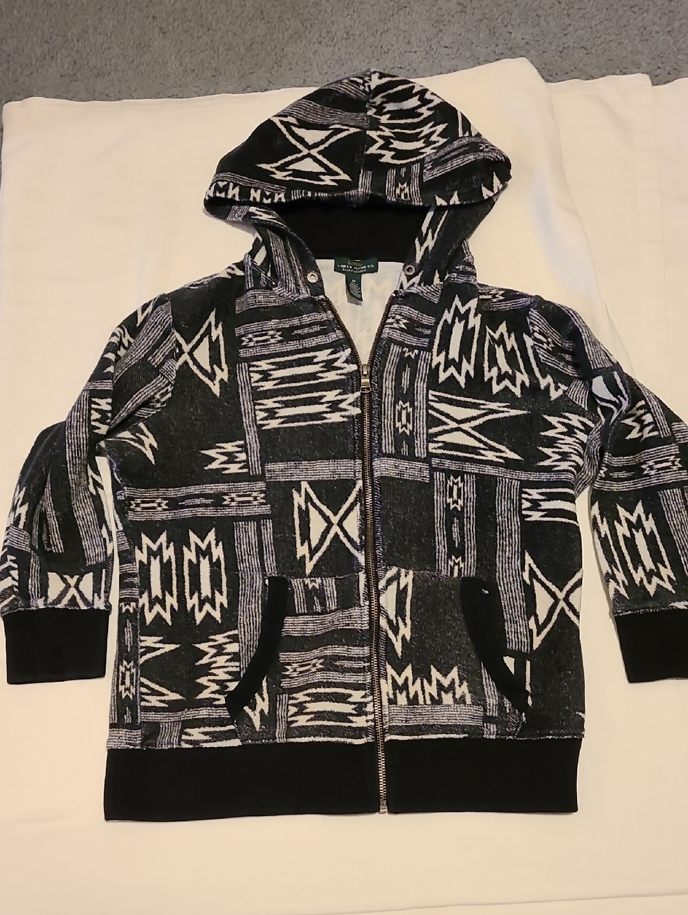 Ralph Lauren Southwestern Tribal Pattern Hooded Jacket 3/4 Sleeve Size M